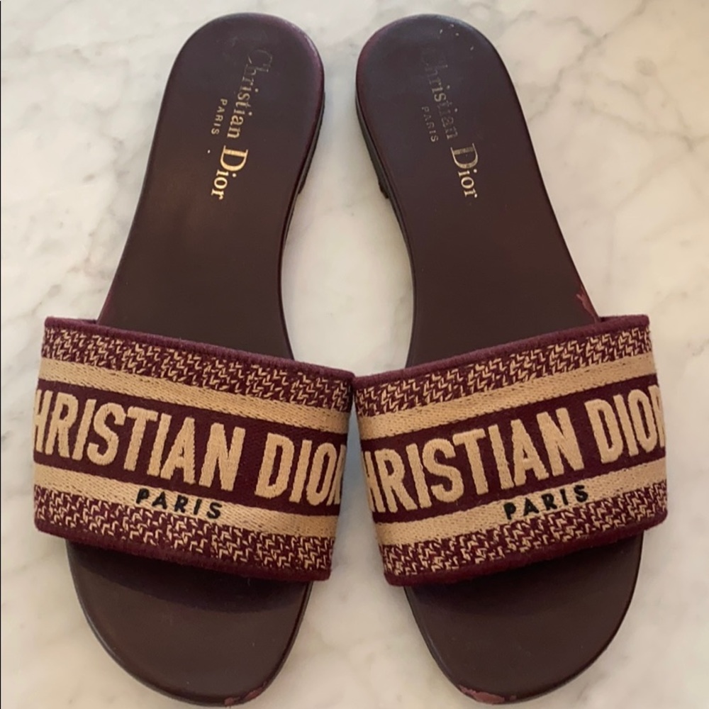 Dior DWAY SLIDE Burgundy Embroidered Cotton